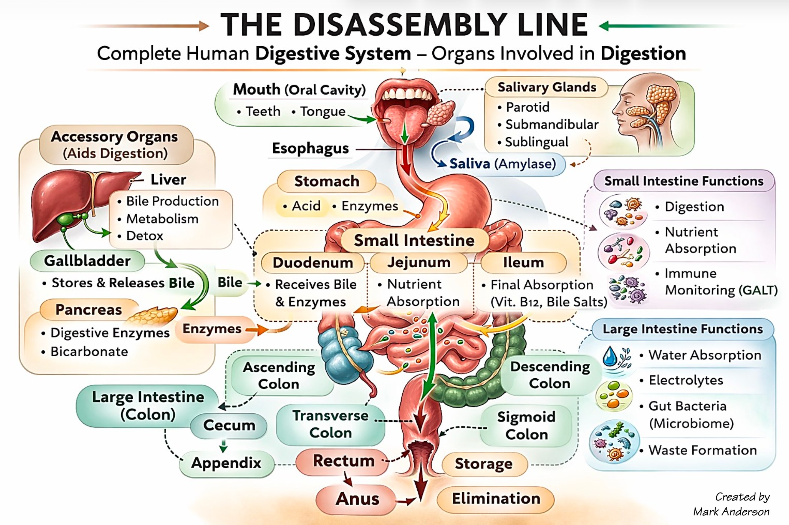 The Disassembly Line — complete human digestive system and organs involved in digestion